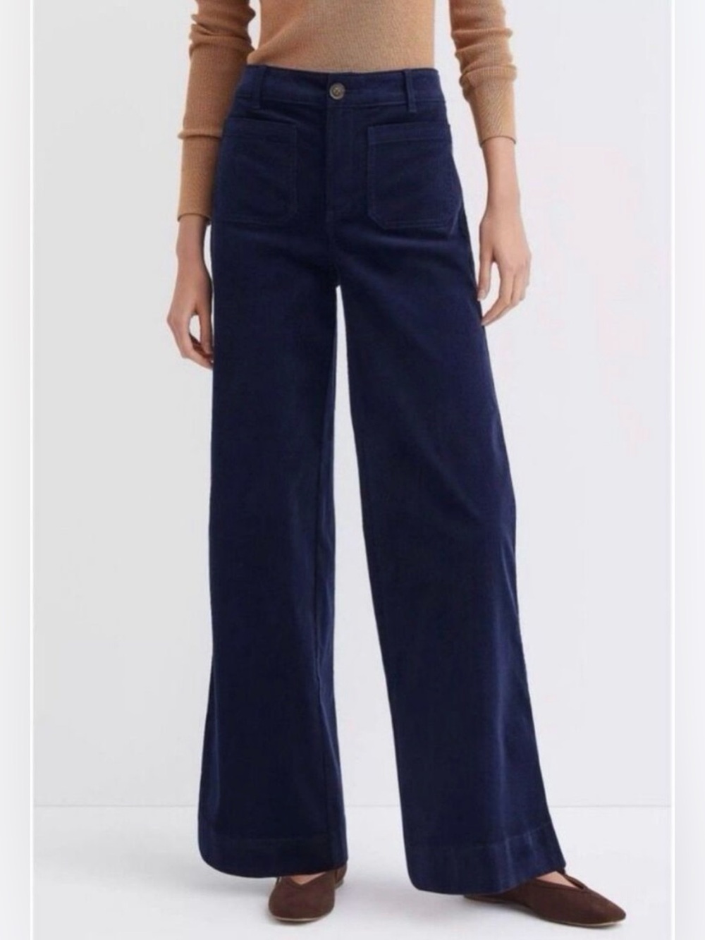 LOFT The Palmer Patch Pocket Wide Leg Pants Navy Corduroy High Rise Size 0 EUC